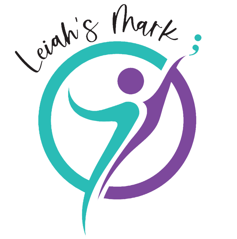 Leiah's Mark logo - Logo is graphic representation of person reaching with semi-colon at finger tips